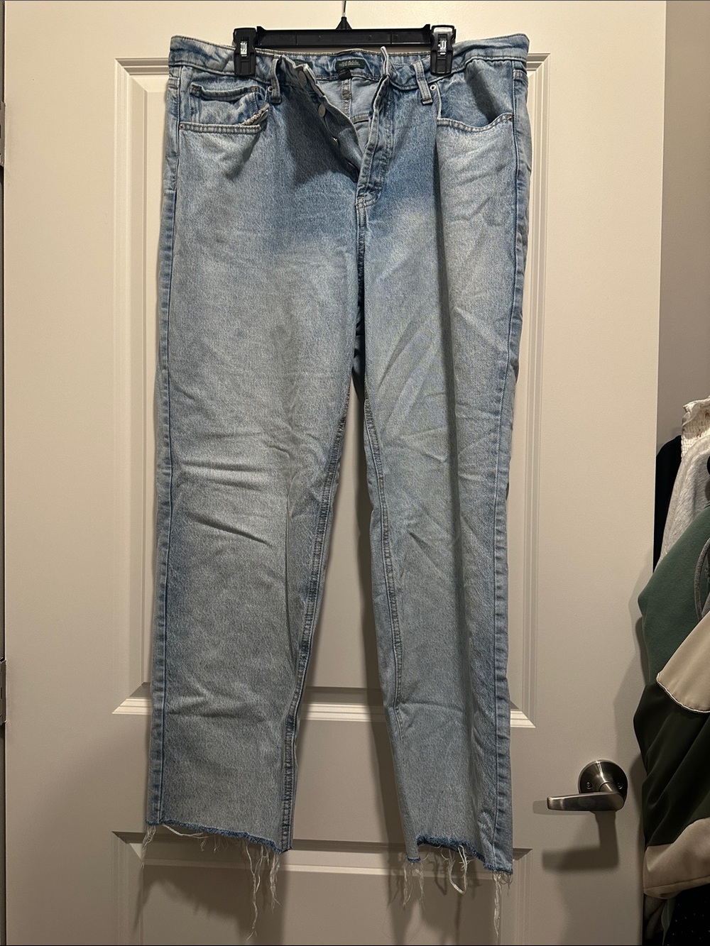 Light Blue Womens Straight-Leg Jeans Button up